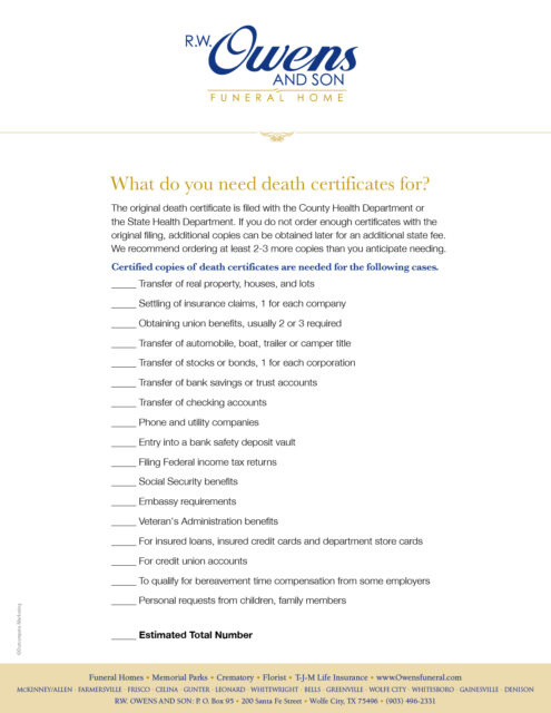 Entities that Need Death Certificates