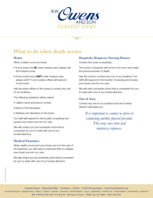 What to Do When Death Occurs